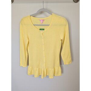 Lilly Pulitzer women's Cardigan Yellow Cotton Button Down Ruffle Cardigan Size M